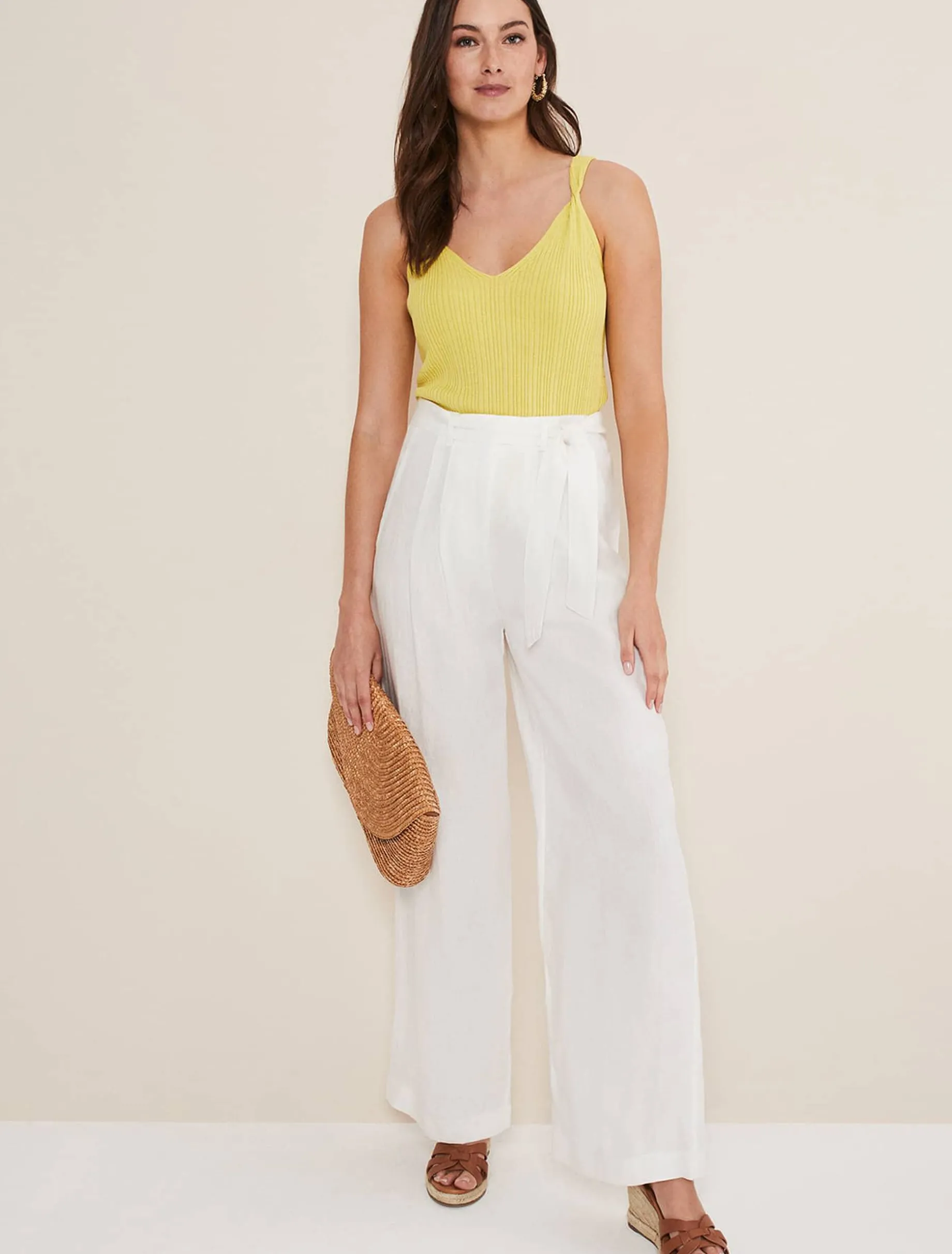 Aaliyah Linen Belted Wide Leg Trousers