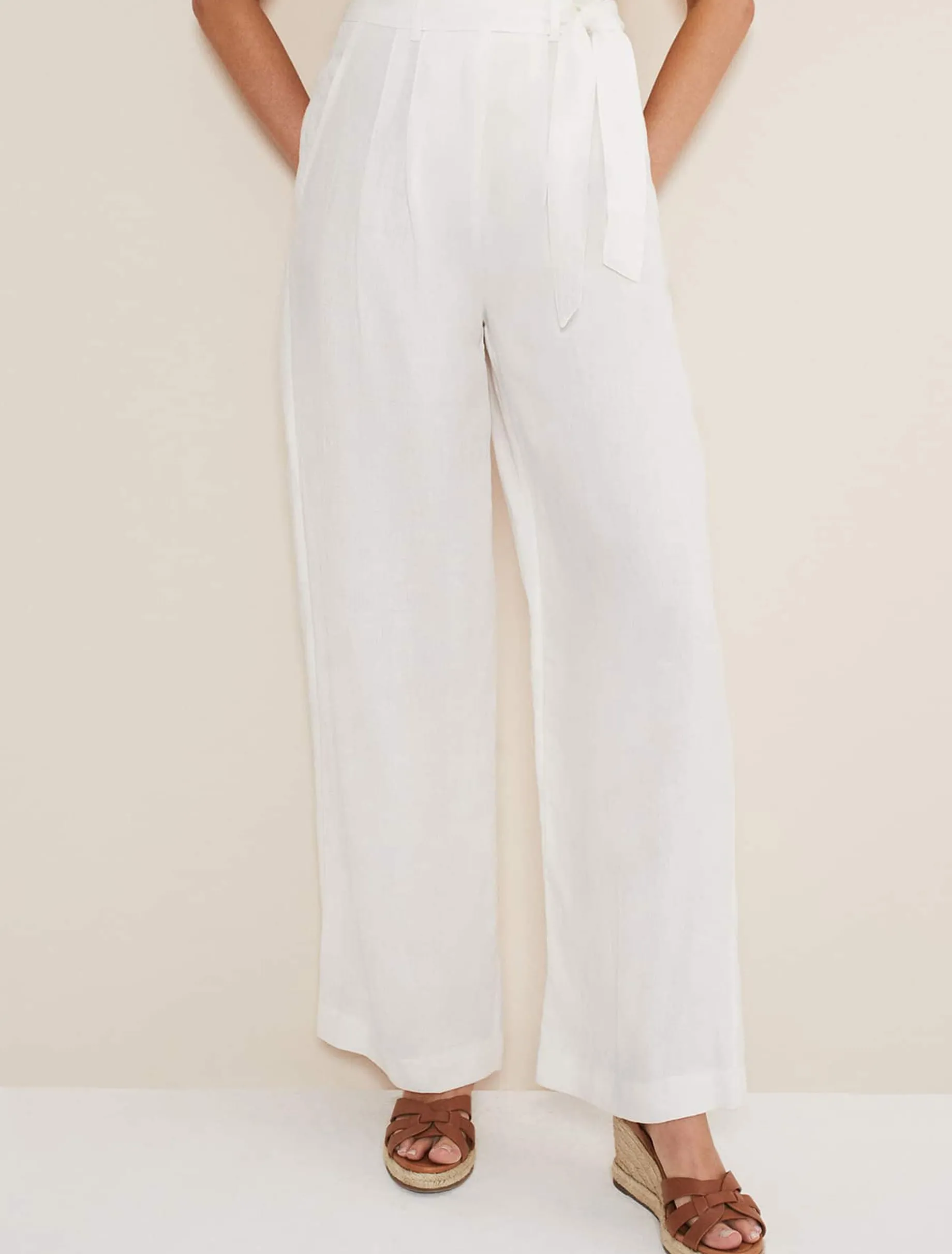 Aaliyah Linen Belted Wide Leg Trousers