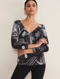Adara Linear Zip Neck Print Jumper
