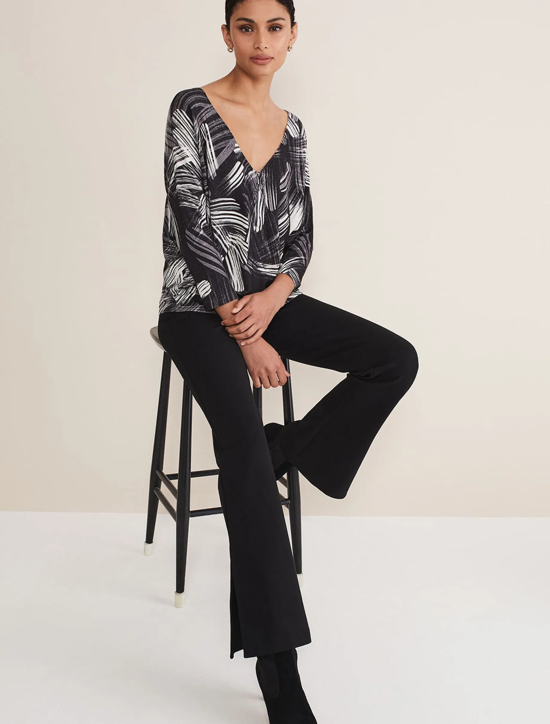 Adara Linear Zip Neck Print Jumper