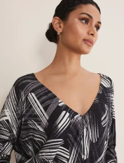 Adara Linear Zip Neck Print Jumper