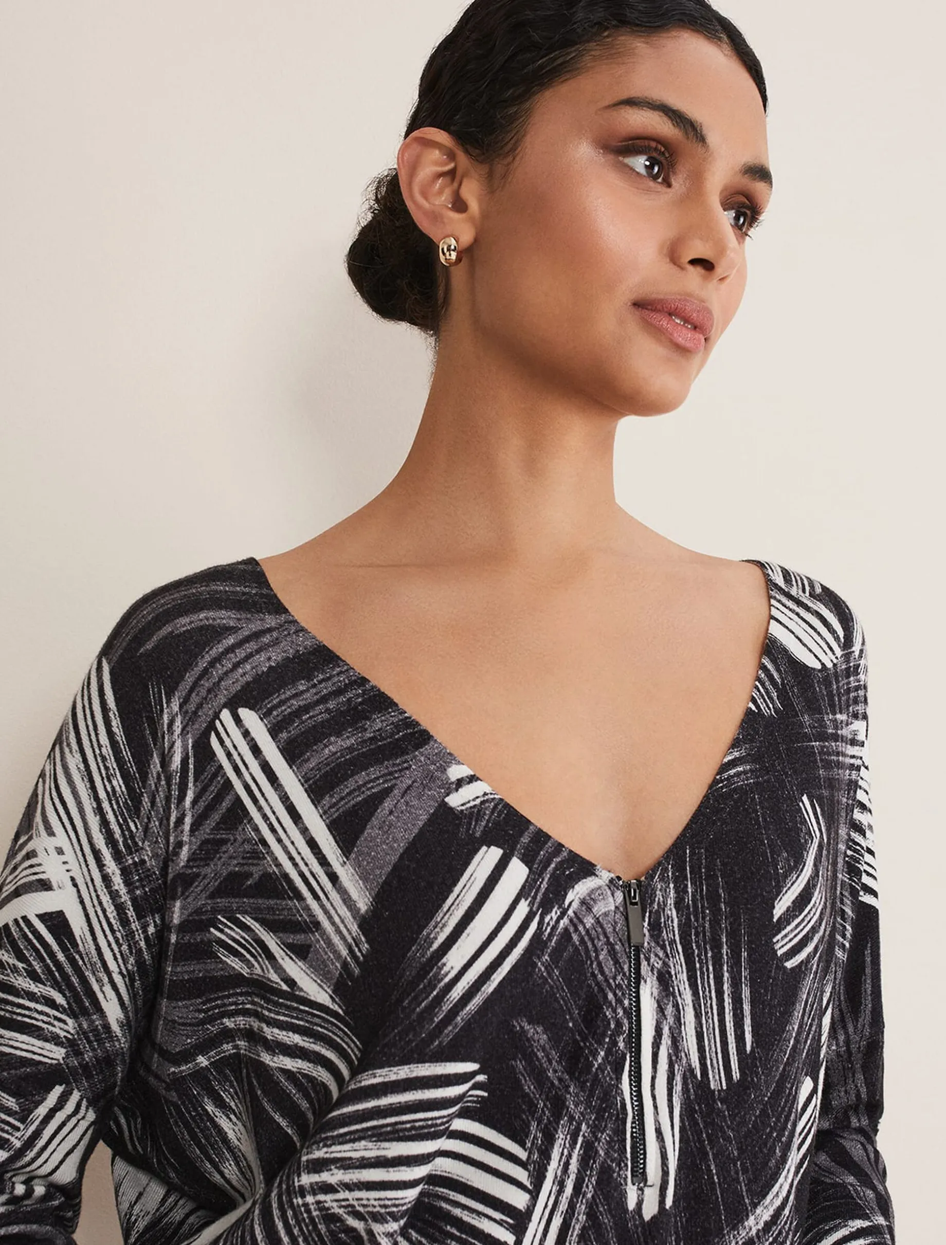 Adara Linear Zip Neck Print Jumper