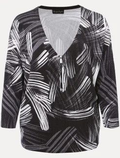Adara Linear Zip Neck Print Jumper