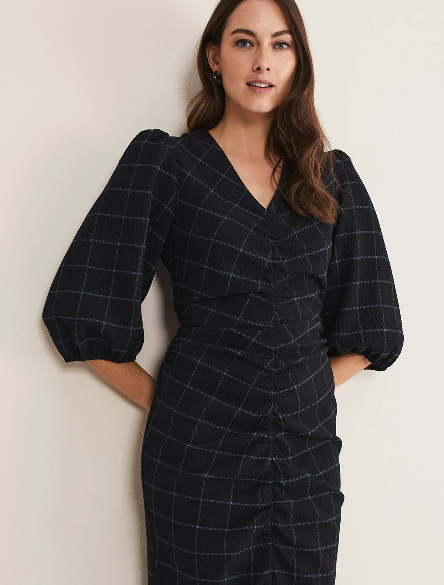 Addison Check Ruched Dress