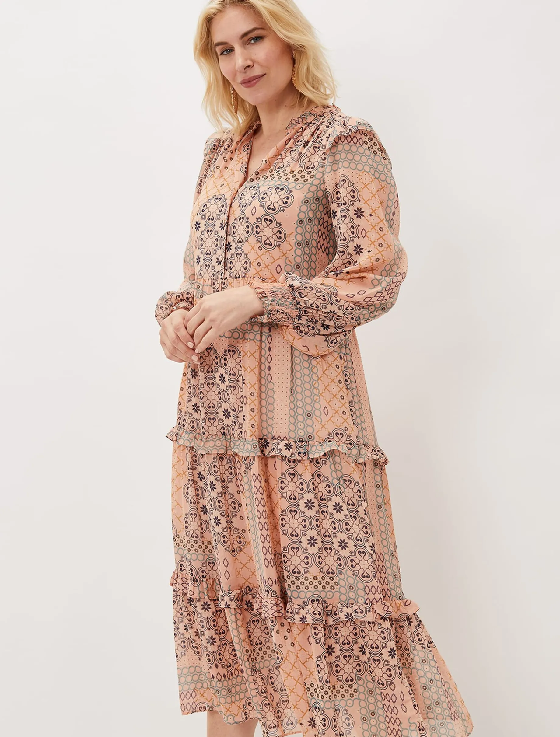 Ailsa Geometric Print Chiffon Midi Dress
