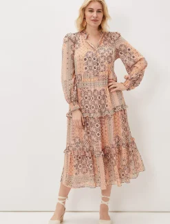 Ailsa Geometric Print Chiffon Midi Dress