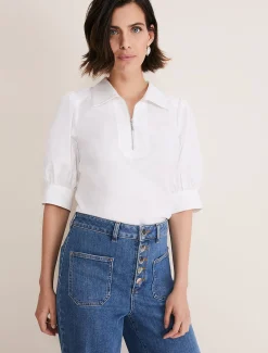 Alannah Puff Sleeve Zip Collar Blouse