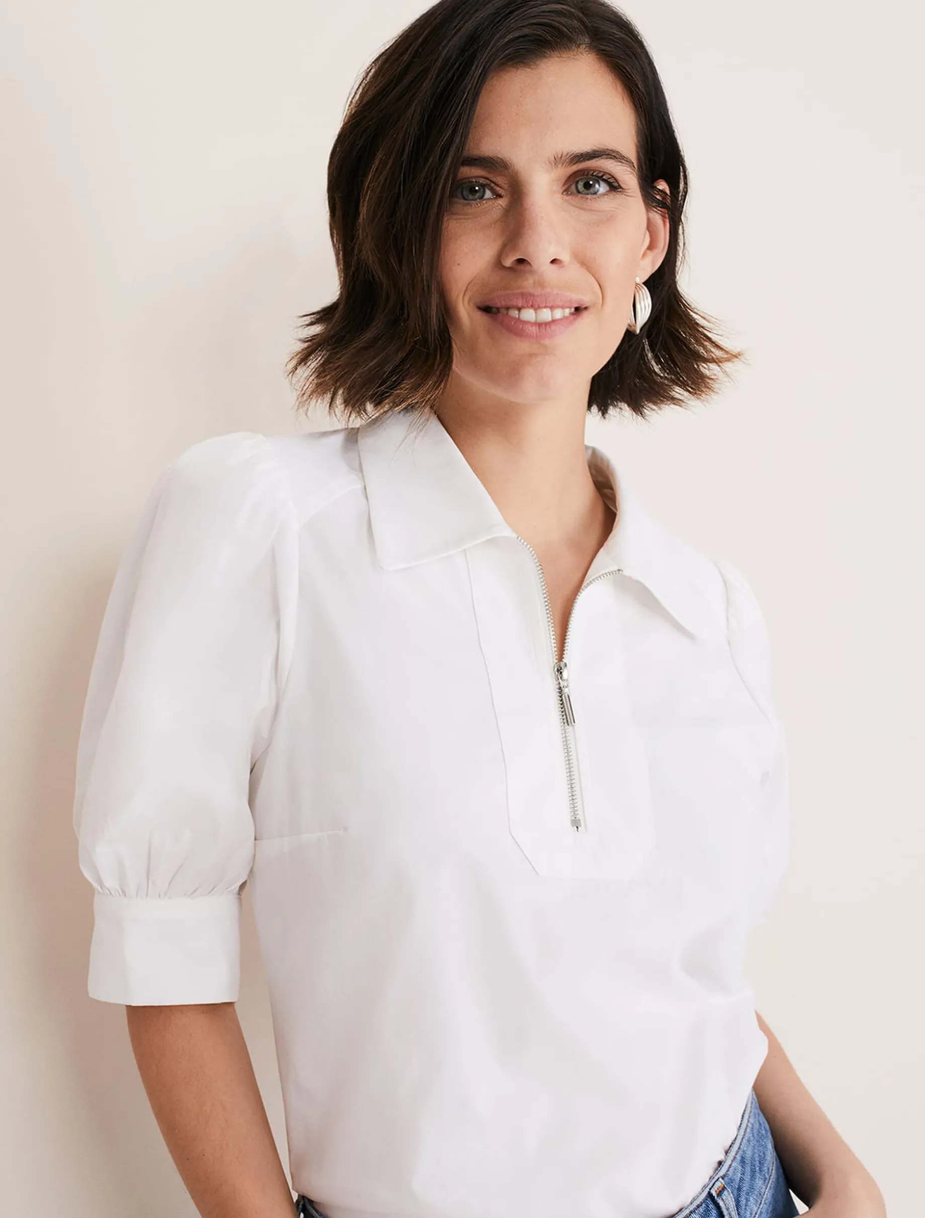 Alannah Puff Sleeve Zip Collar Blouse