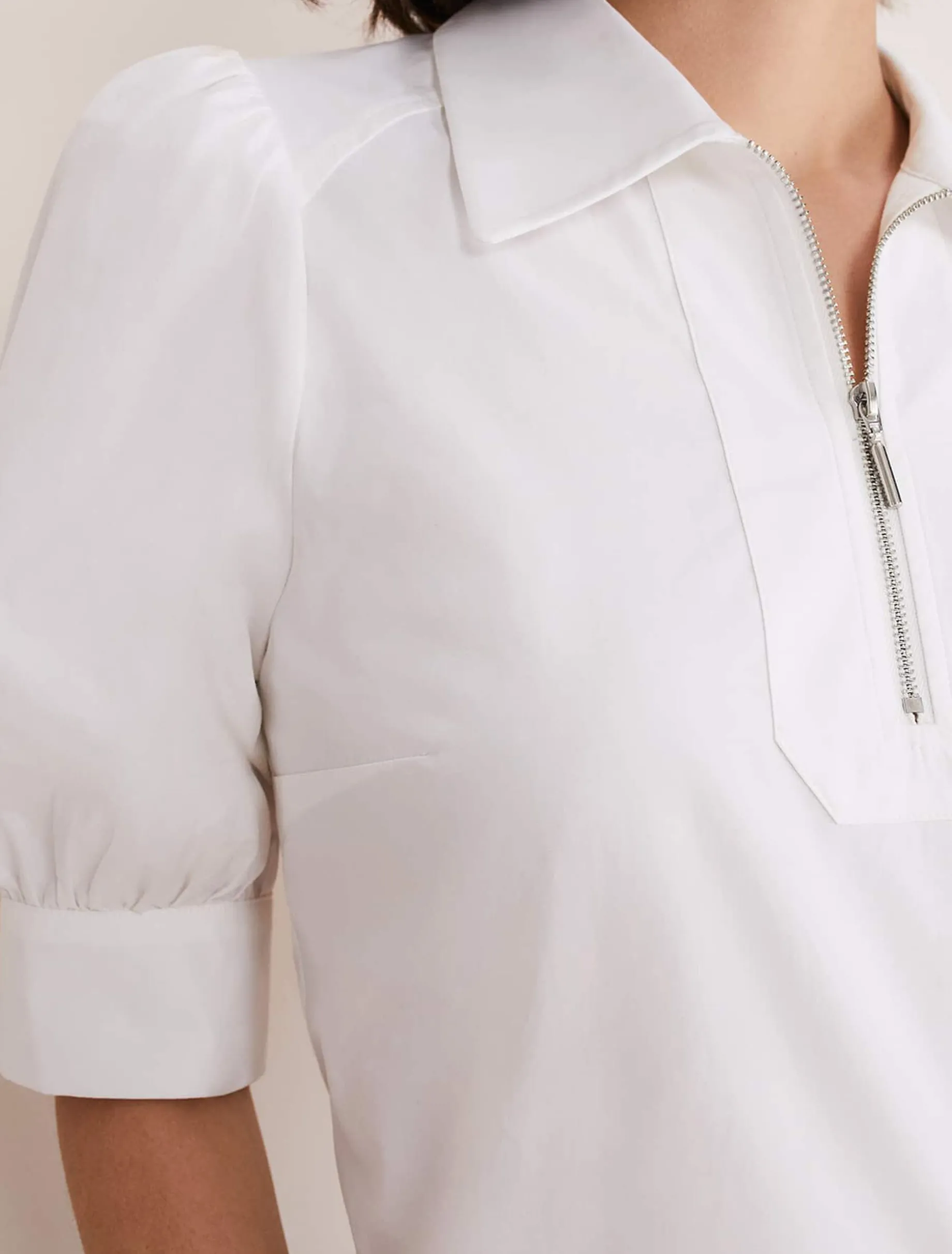 Alannah Puff Sleeve Zip Collar Blouse