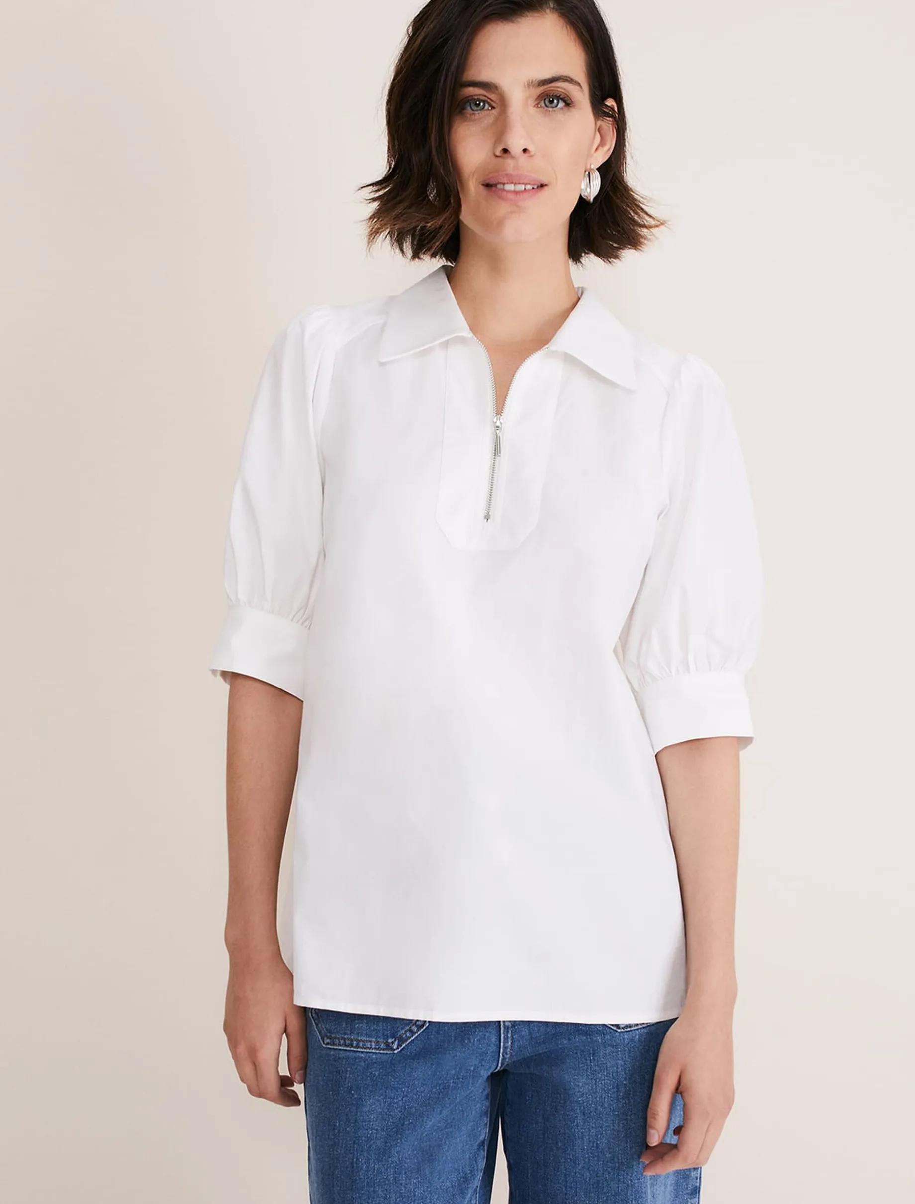 Alannah Puff Sleeve Zip Collar Blouse