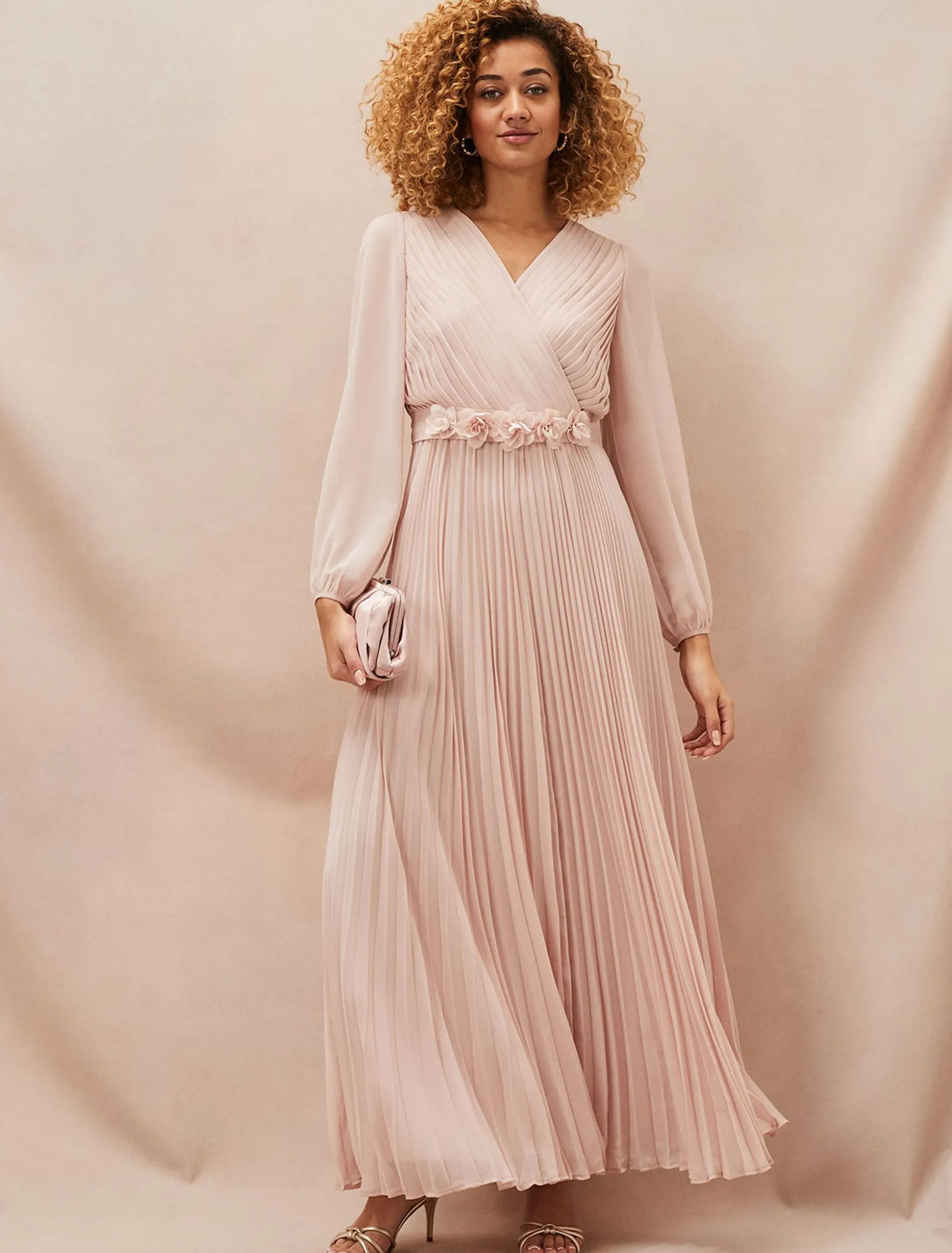 Alecia Pleated Chiffon Maxi Dress