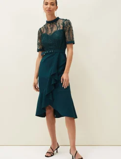 Alesia Lace Bodice Belted Dress