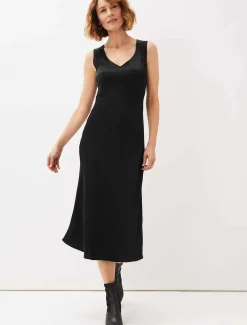 Amabella Sleeveless Satin Midi Dress