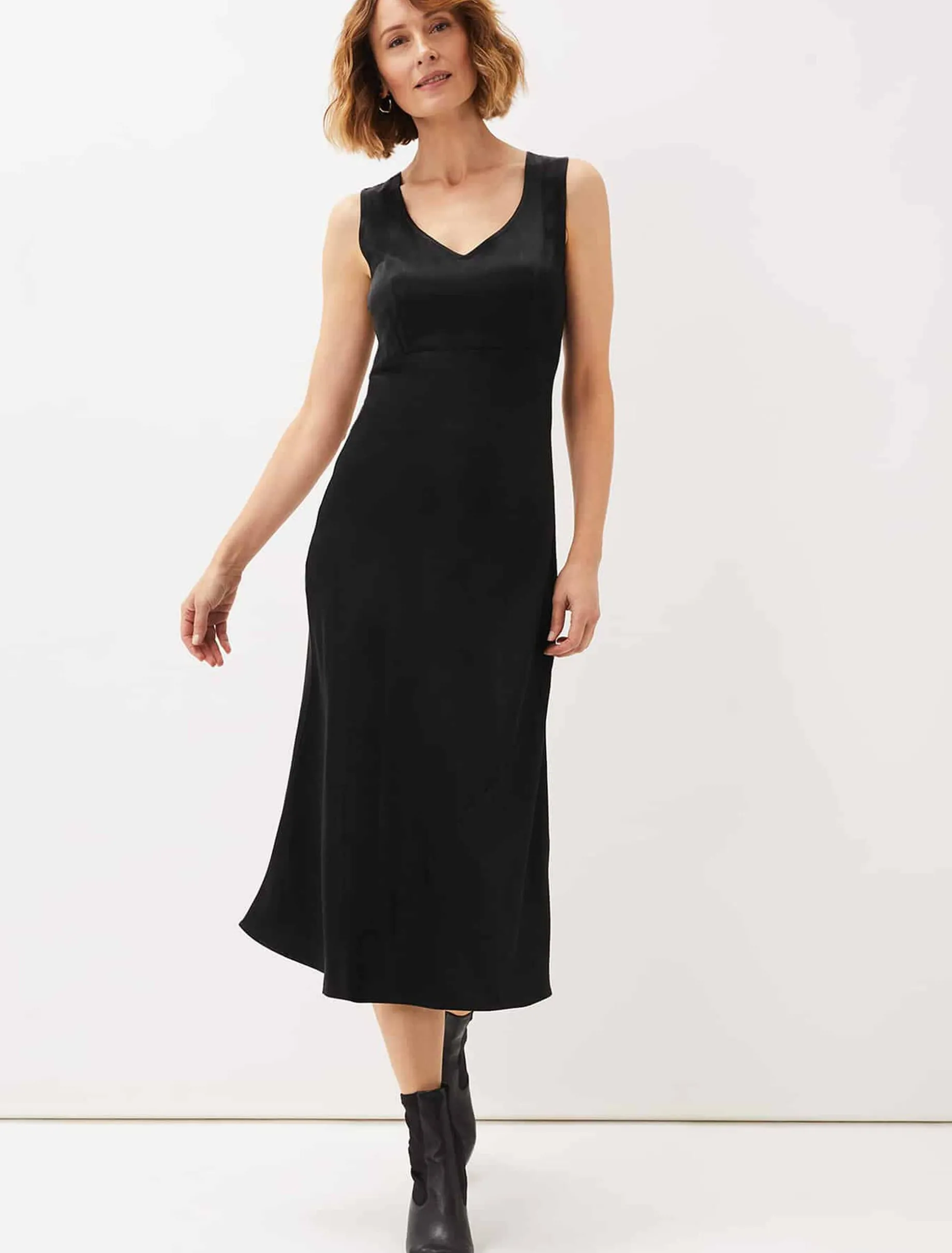 Amabella Sleeveless Satin Midi Dress
