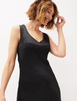 Amabella Sleeveless Satin Midi Dress