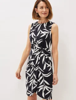 Amber Leaf Print Fitted Jersey Dress