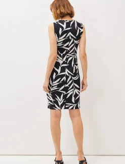 Amber Leaf Print Fitted Jersey Dress