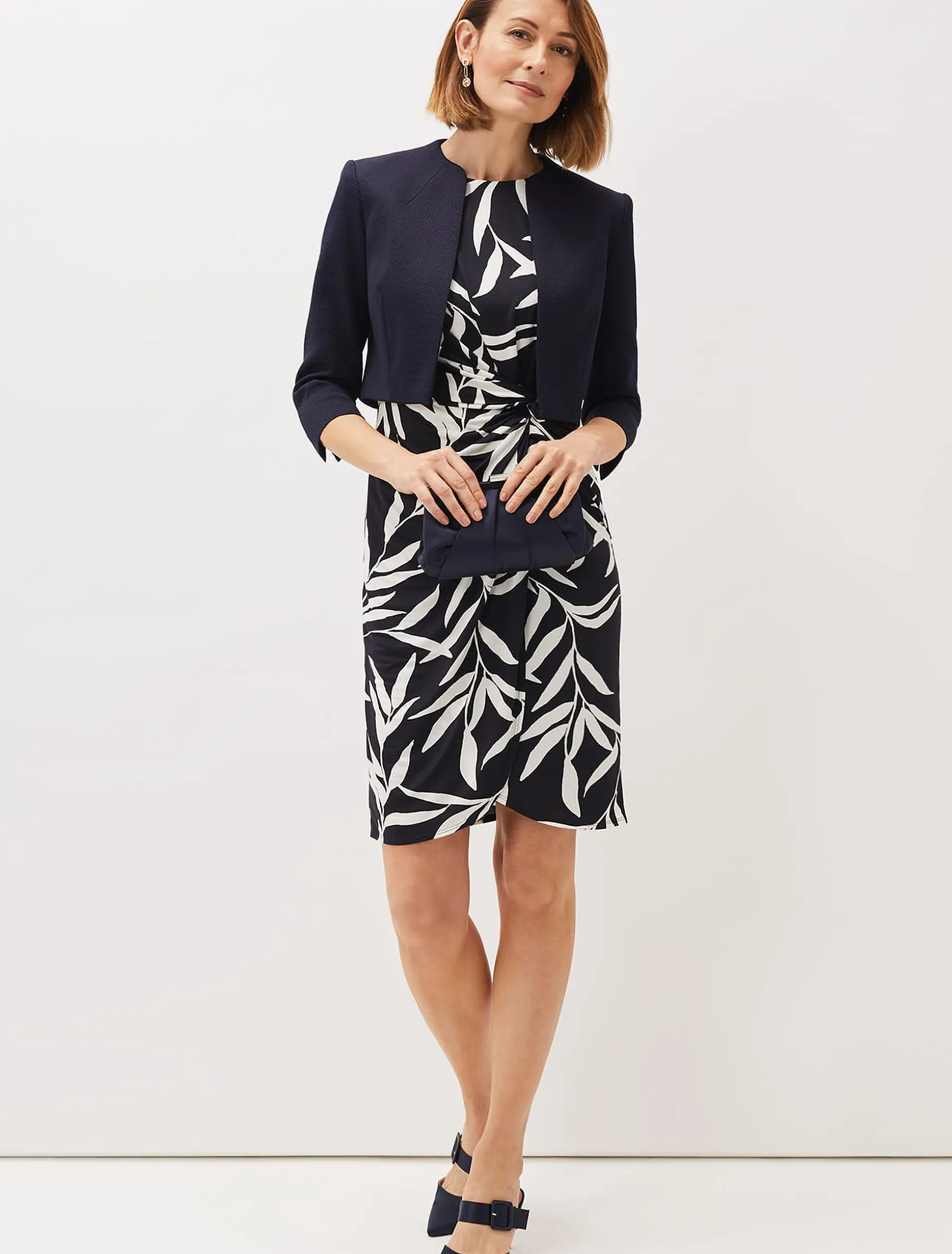 Amber Leaf Print Fitted Jersey Dress