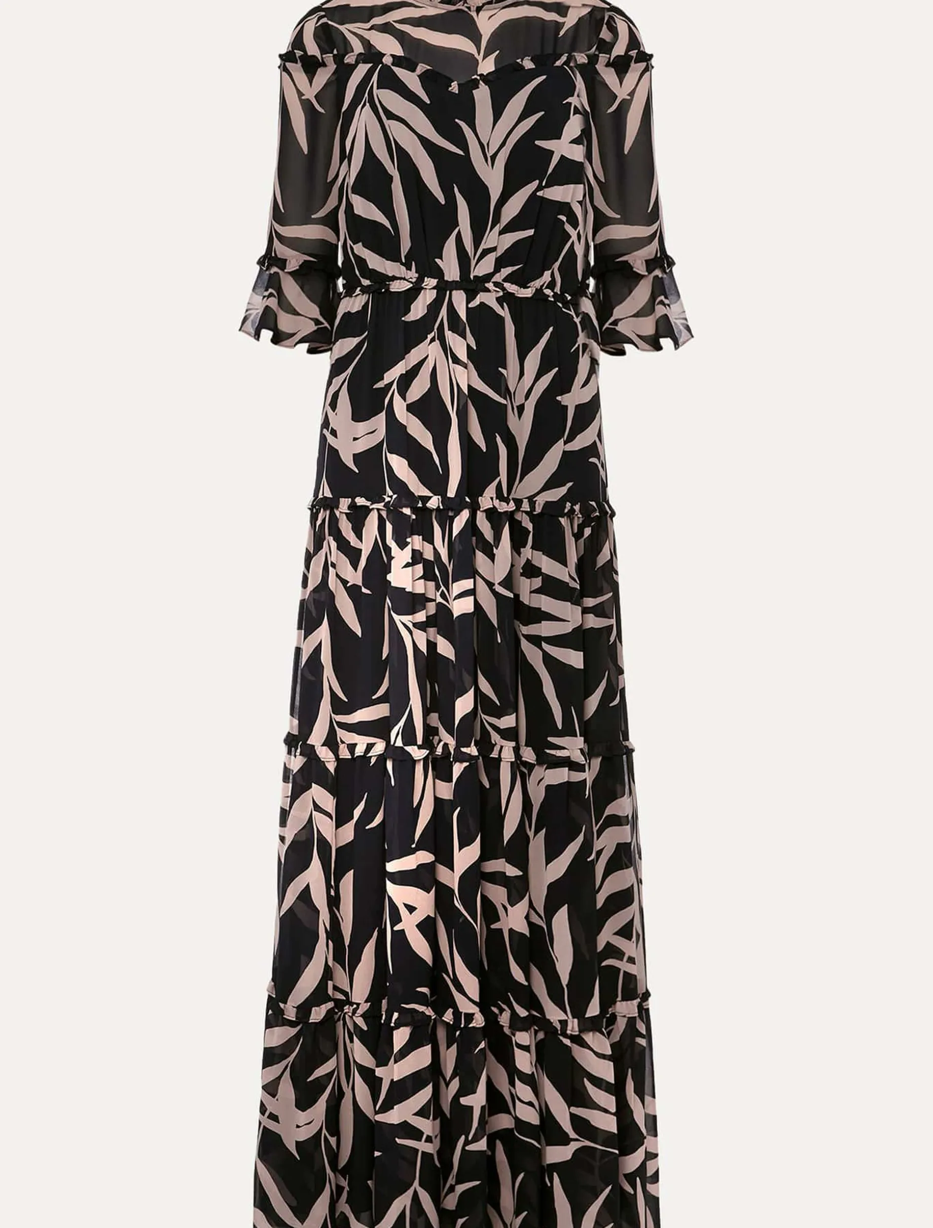 Amber Leaf Print Tiered Maxi Dress
