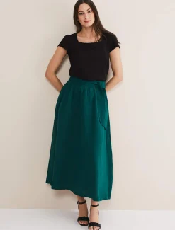 Amorette Linen Belted Maxi Skirt