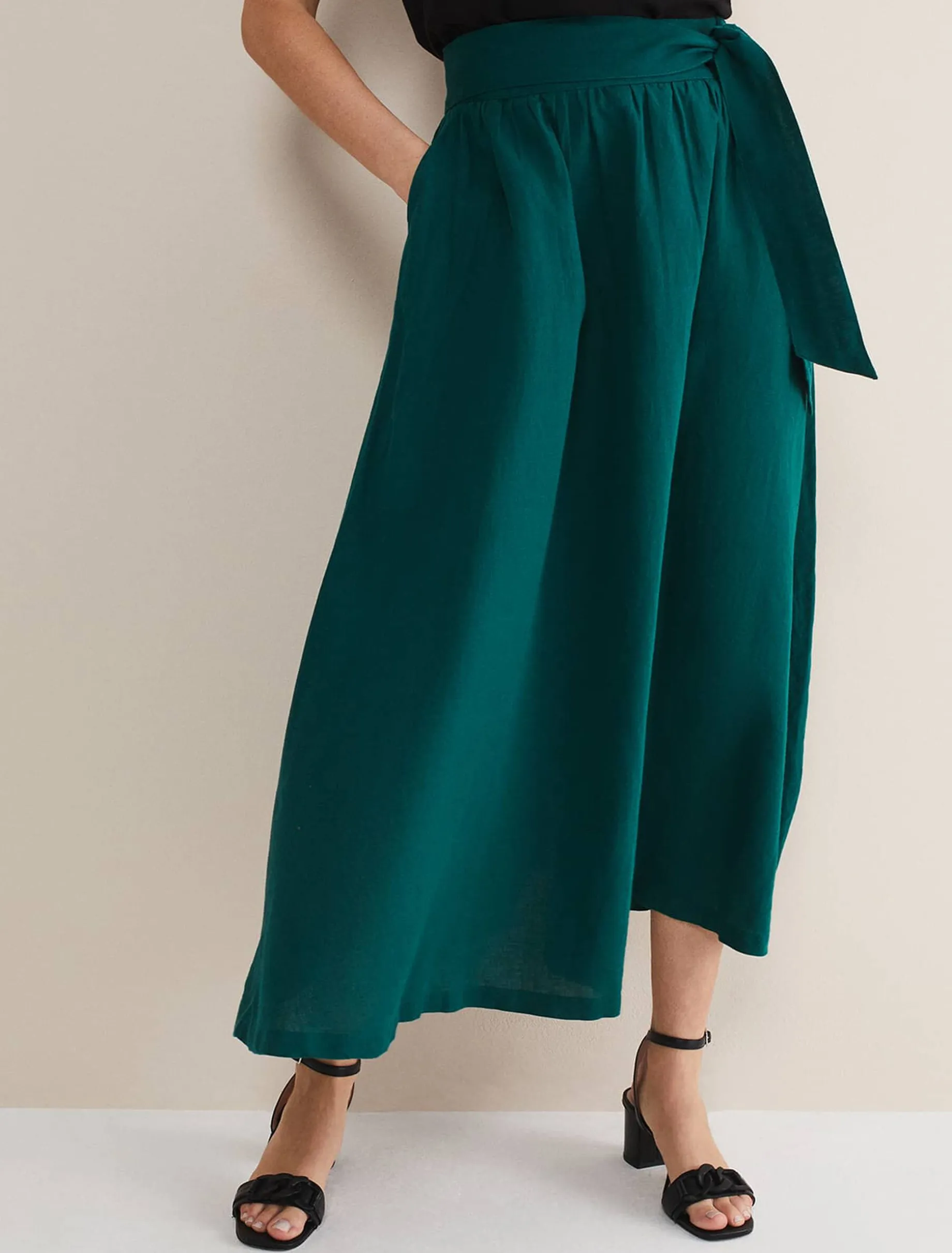 Amorette Linen Belted Maxi Skirt
