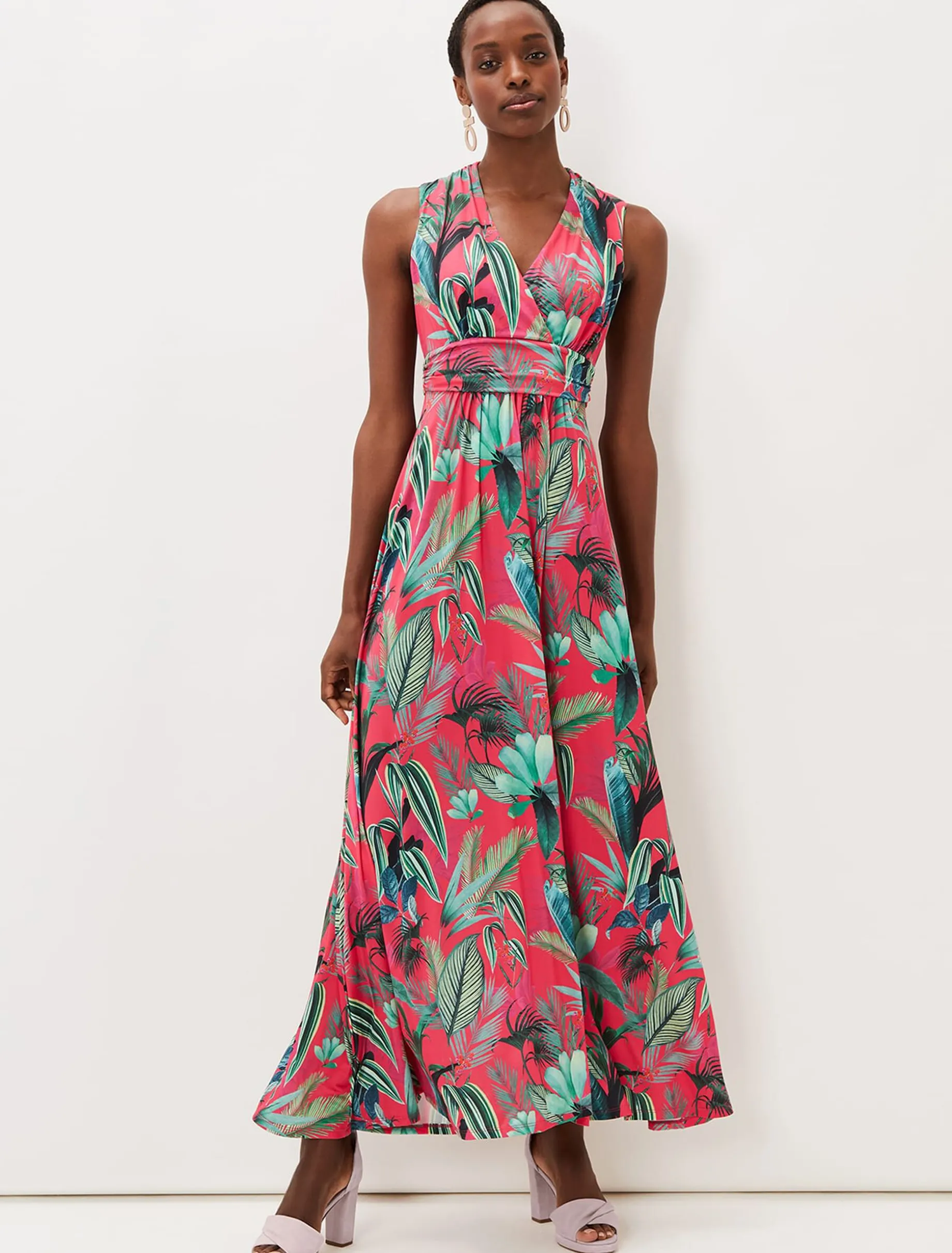 Antonia Jersey Palm Print Maxi Dress