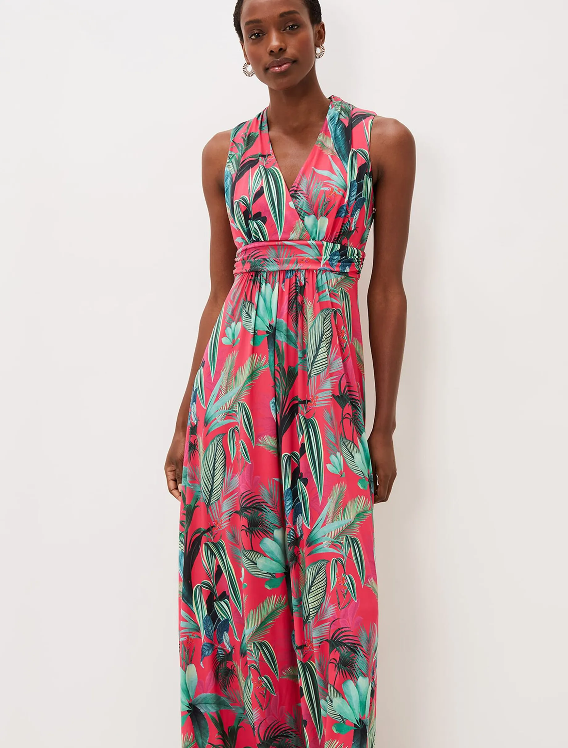 Antonia Jersey Palm Print Maxi Dress