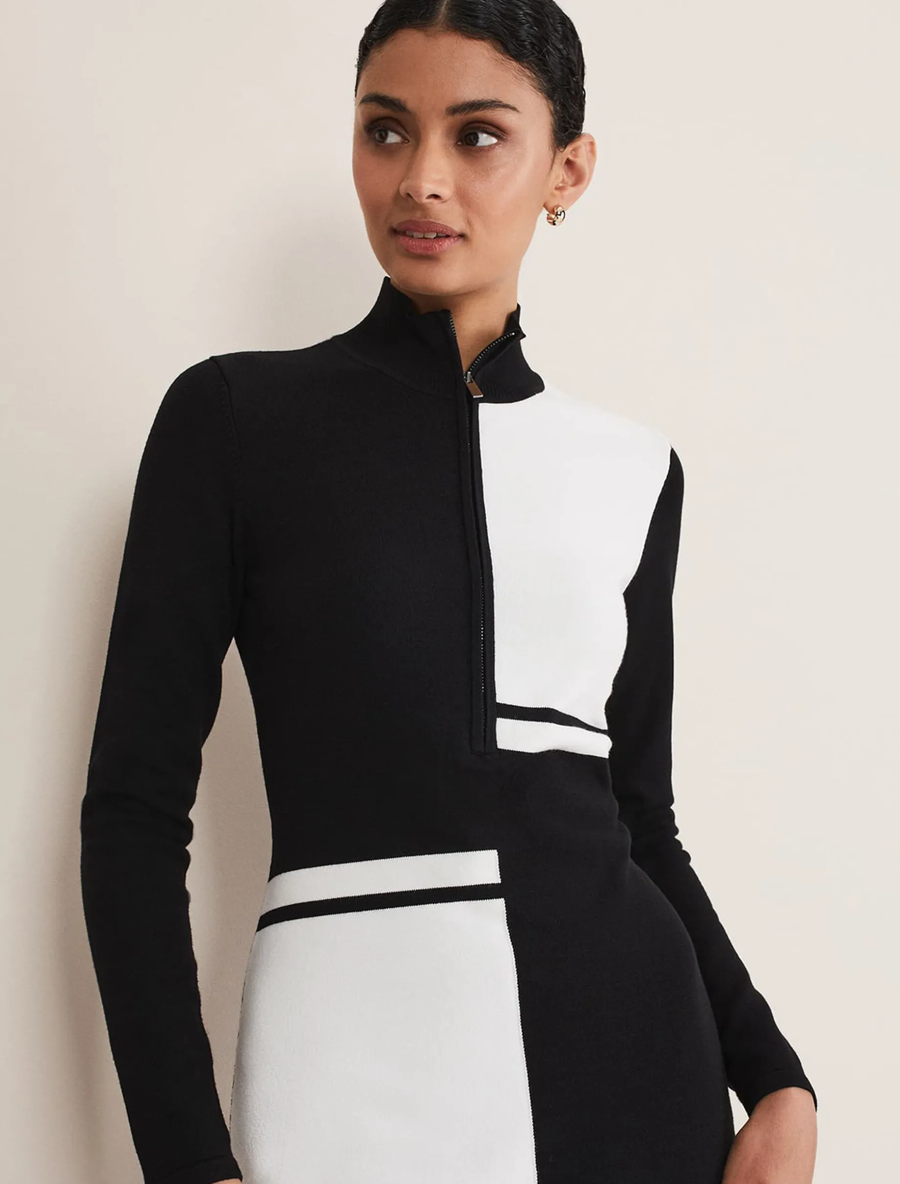 Arden Zip Detail Colourblock Knit Tunic