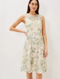 Aria Embroidered Lace Fit & Flare Dress