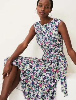 Arya Floral Frill Hem Sleeveless Midi Dress