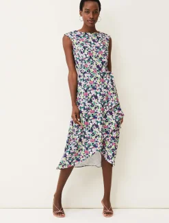 Arya Floral Frill Hem Sleeveless Midi Dress