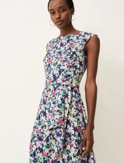 Arya Floral Frill Hem Sleeveless Midi Dress