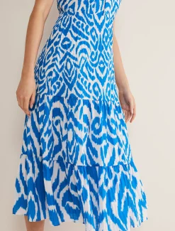 Bella Cross Neck Print Midi Dress