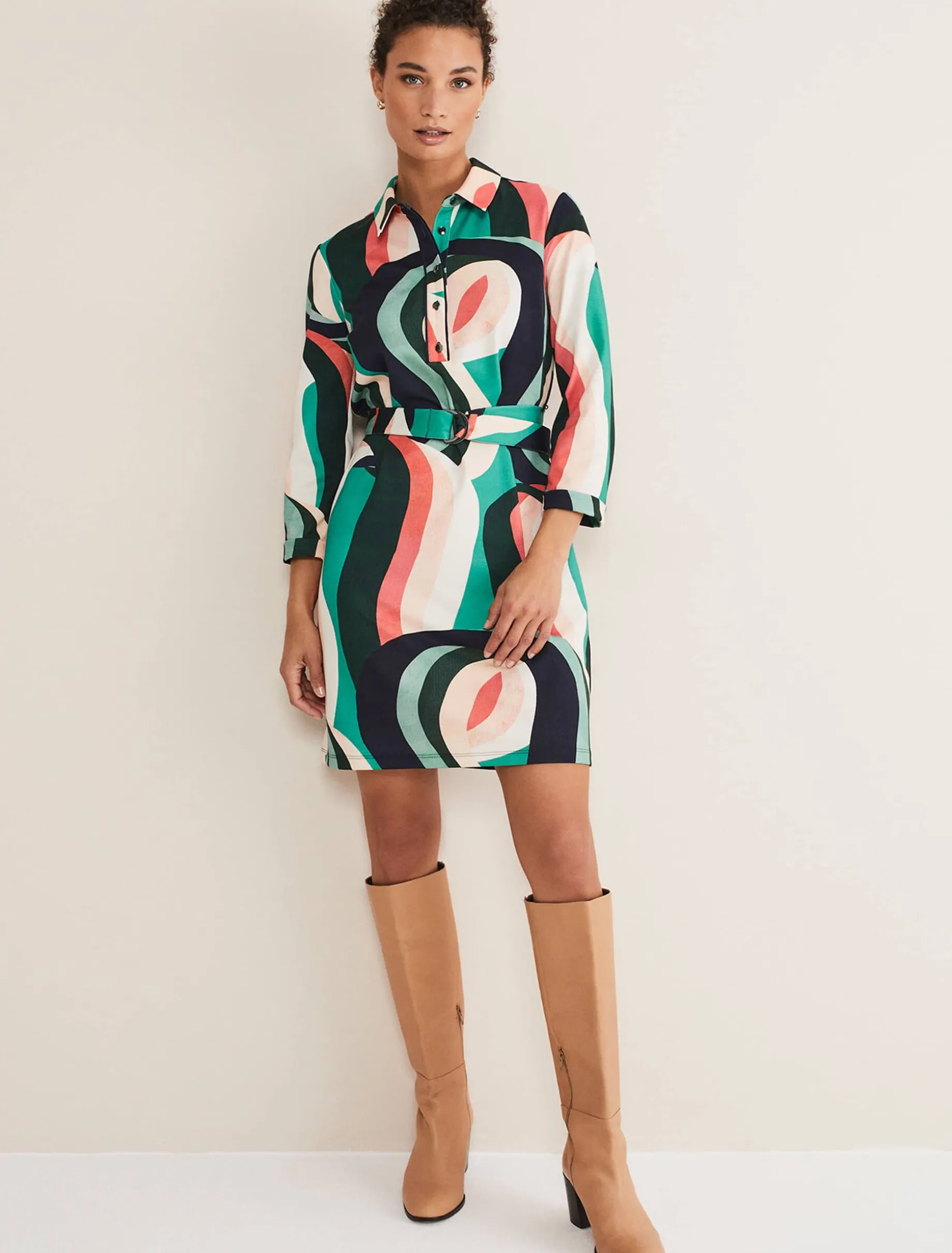 Beth Swirl Belted Shift Dress