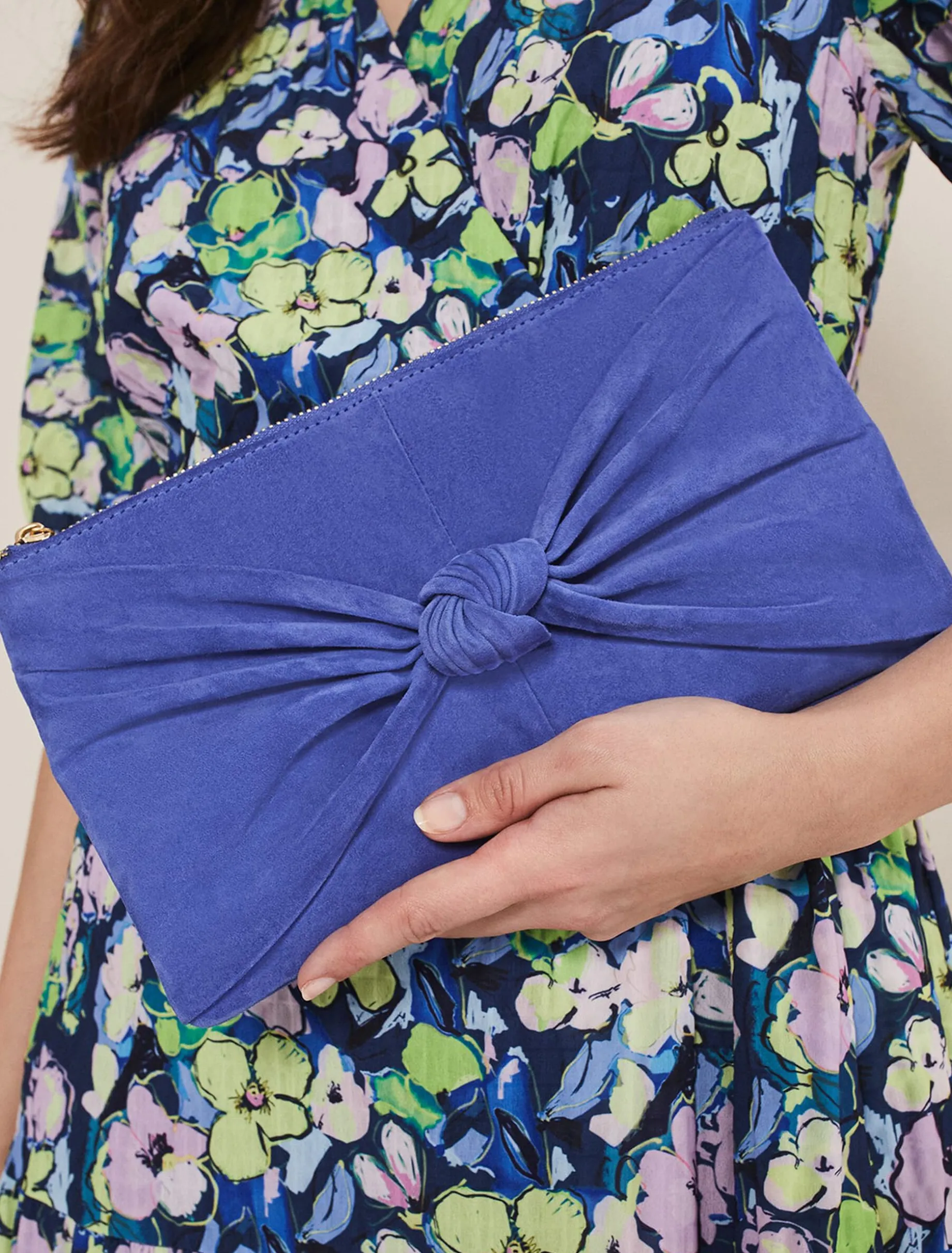 Blue Suede Clutch Bag