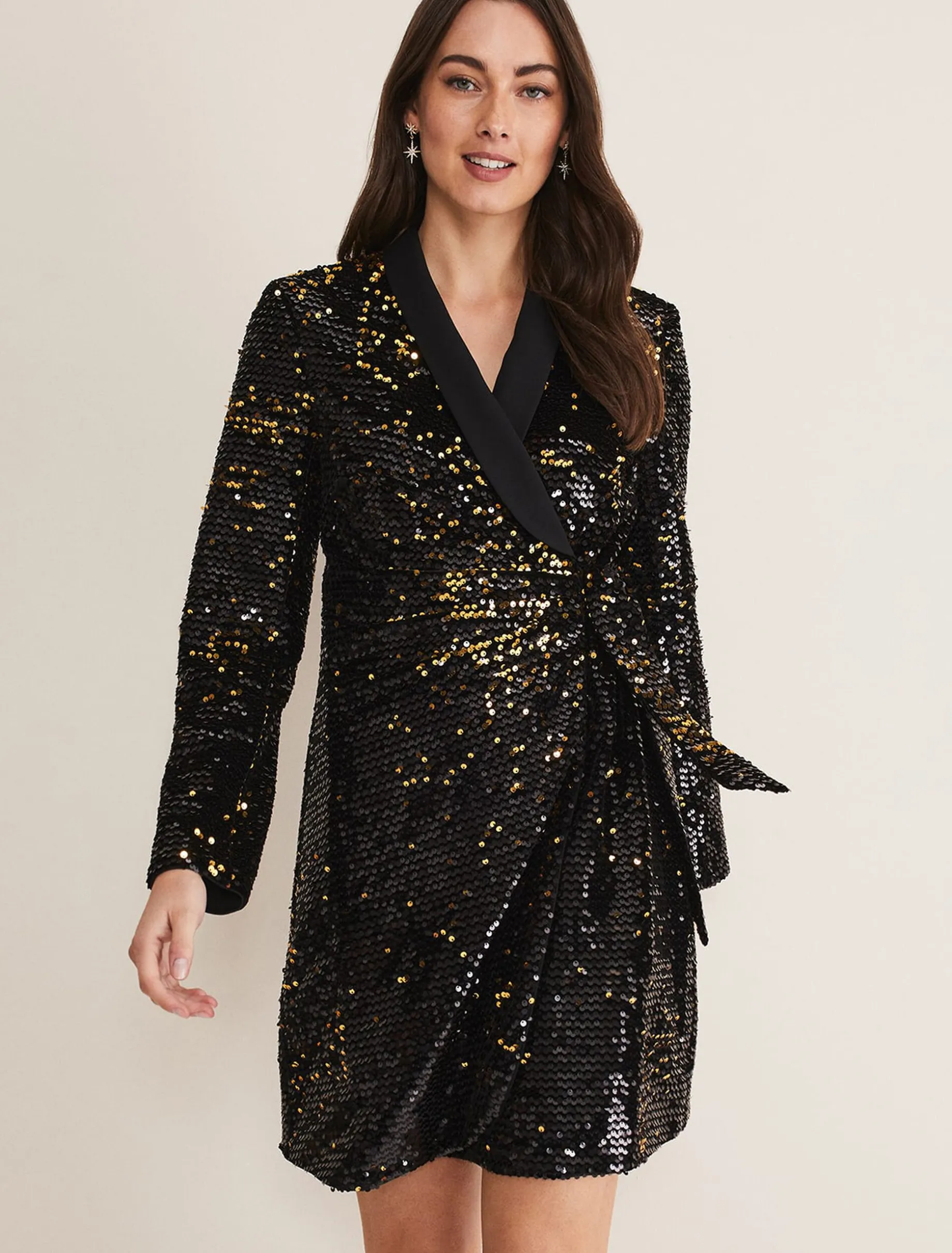 Brea Wrap Tuxe Sequin Dress