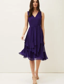 Breesha Tiered V-Neck Fit And Flare Belted Dress