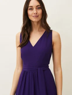 Breesha Tiered V-Neck Fit And Flare Belted Dress