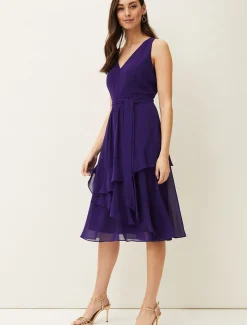 Breesha Tiered V-Neck Fit And Flare Belted Dress
