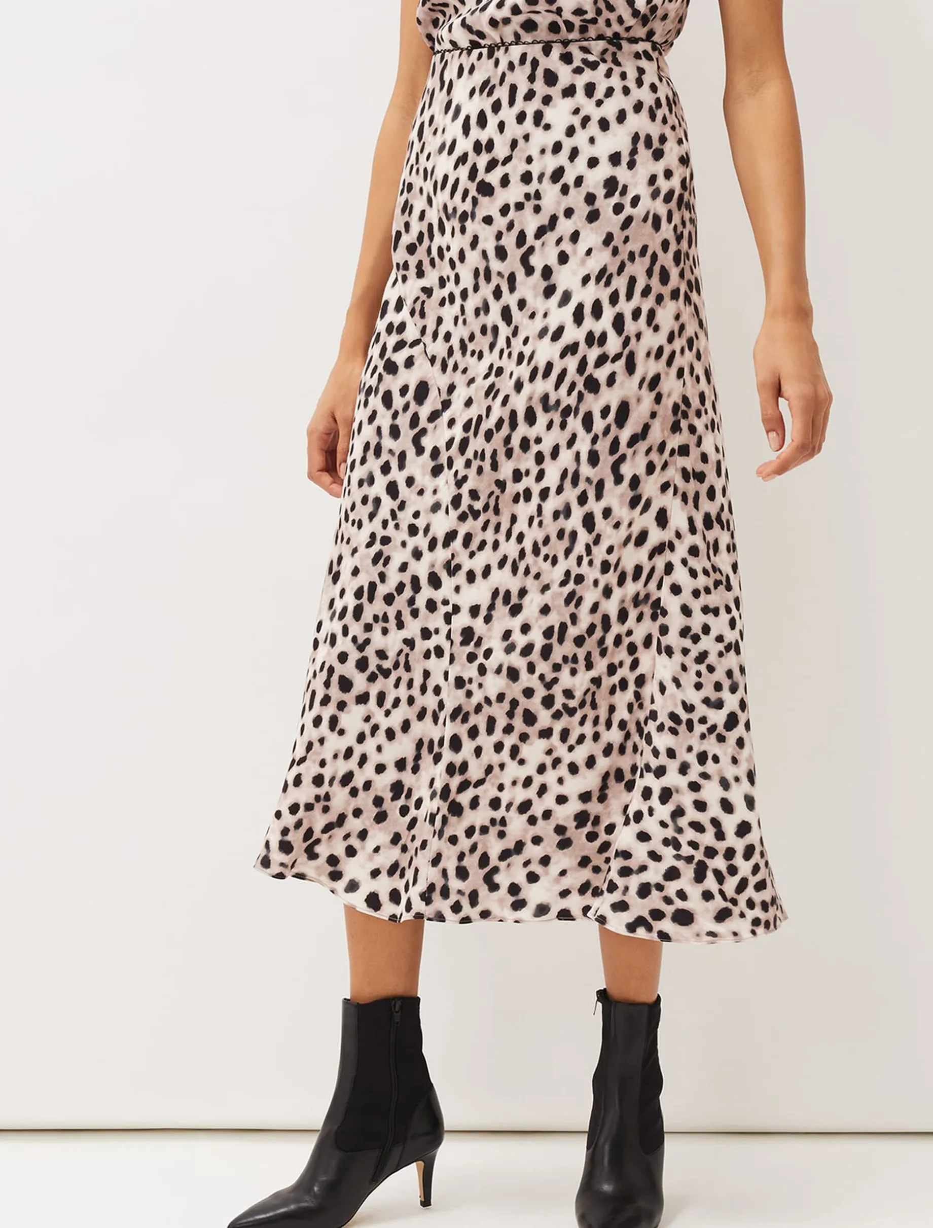 Calla Leopard Print Satin Midi Skirt