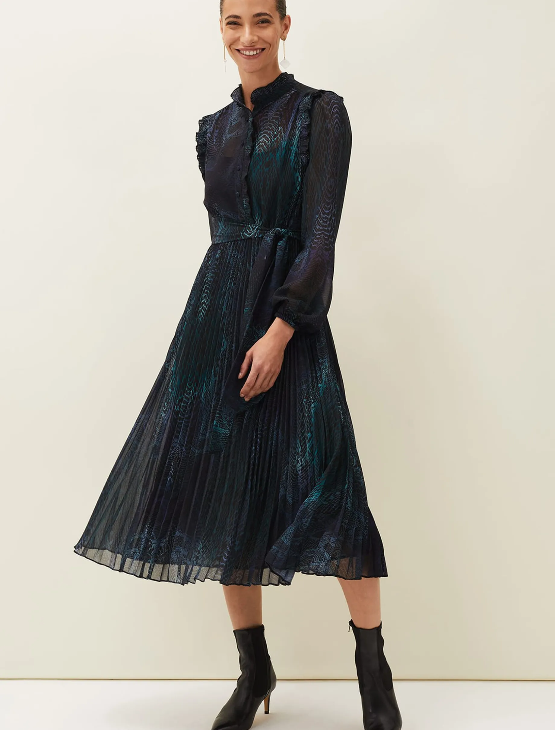 Camina Snake Print Pleated Dress