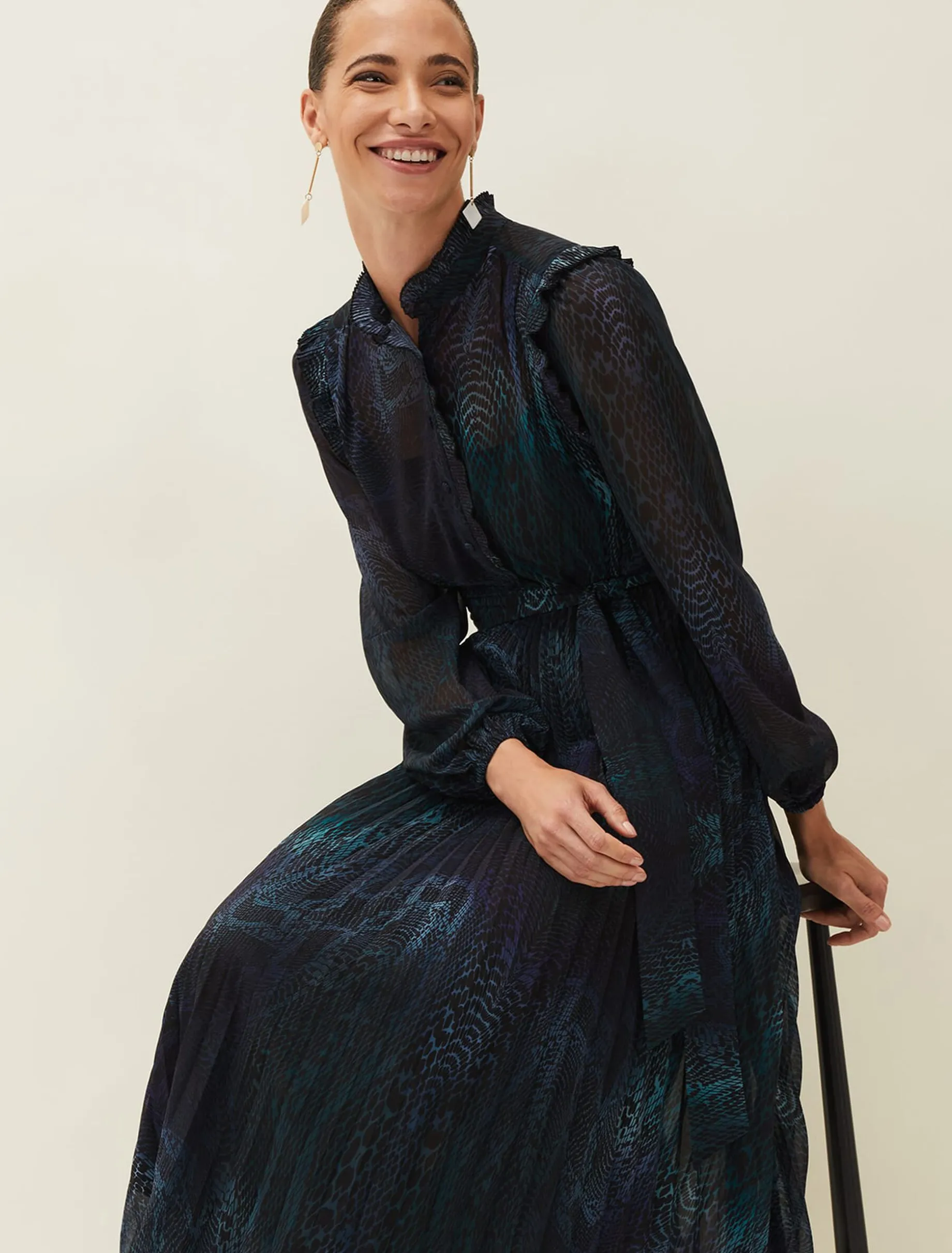 Camina Snake Print Pleated Dress