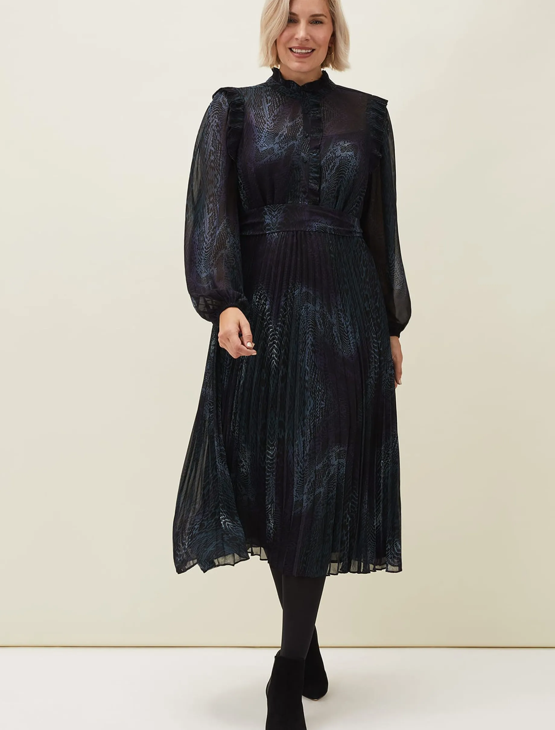 Camina Snake Print Pleated Dress