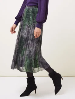 Camina Snake Print Pleated Maxi Skirt