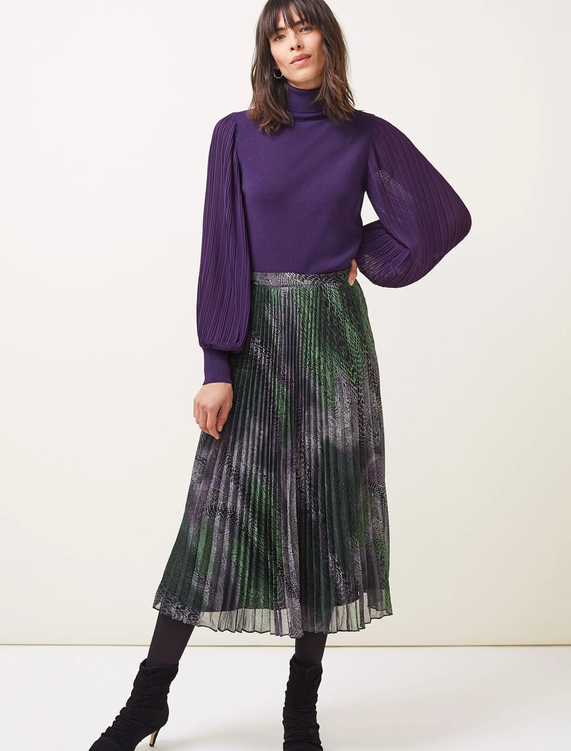 Camina Snake Print Pleated Maxi Skirt