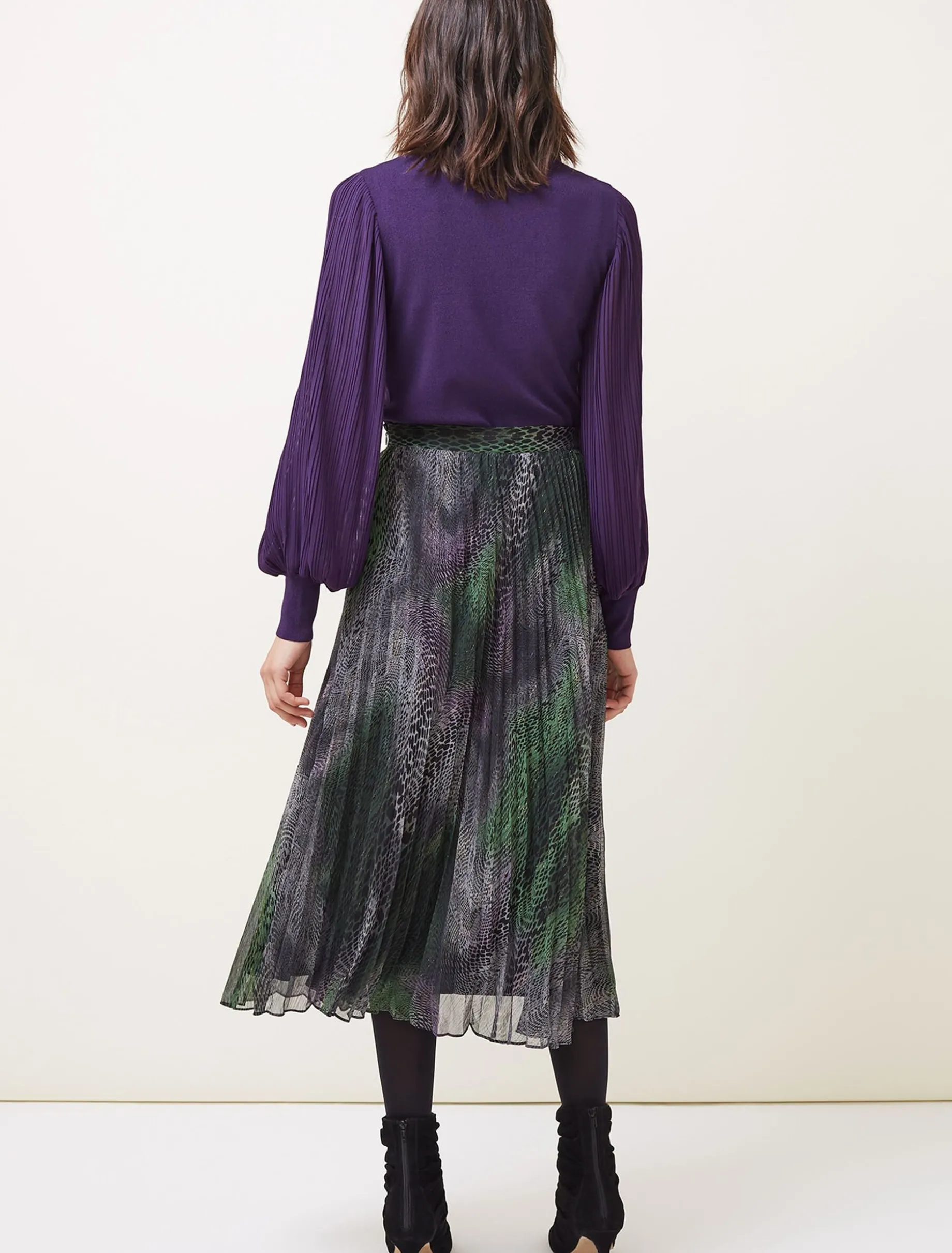 Camina Snake Print Pleated Maxi Skirt