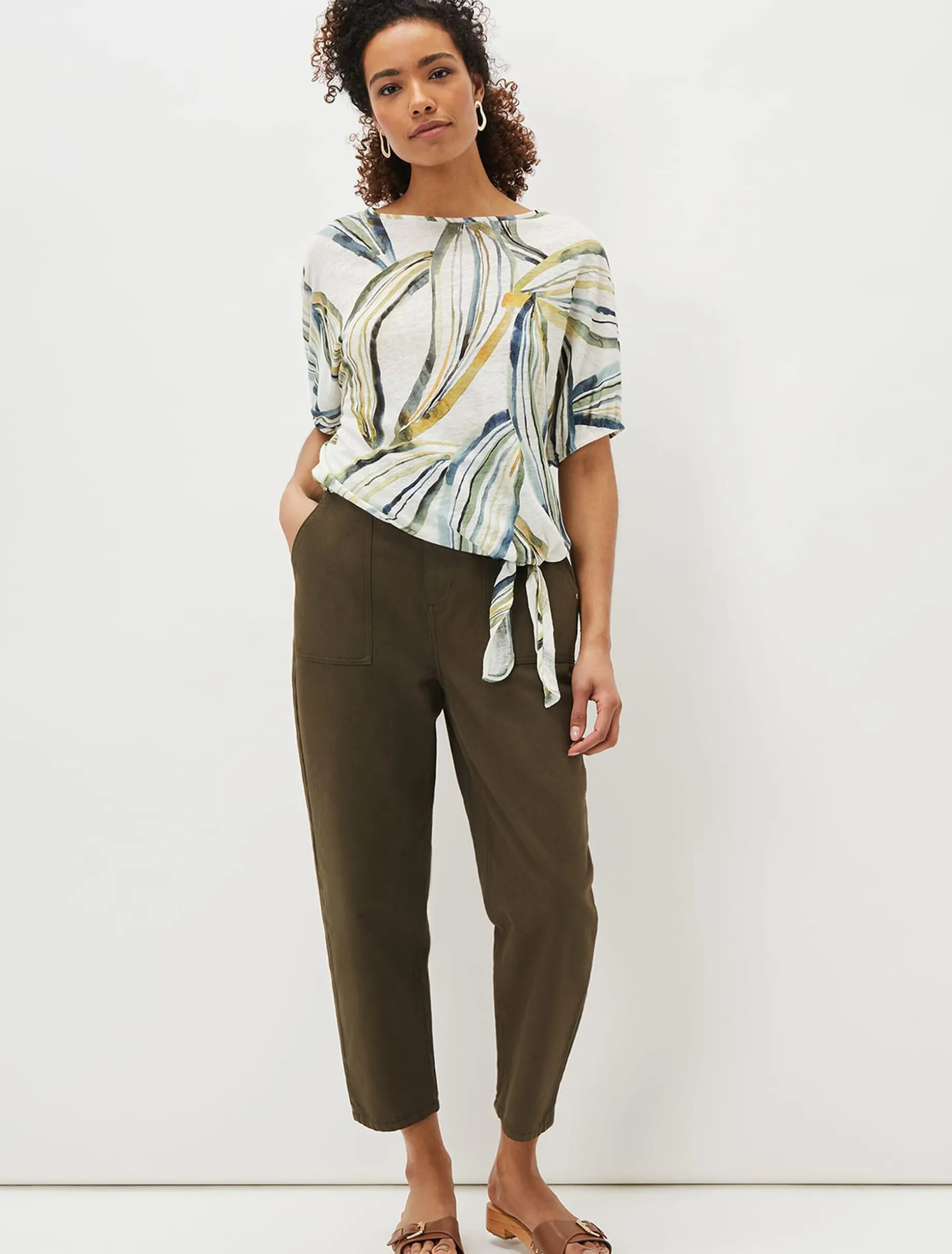 Caraline Linen Botanical Print Top