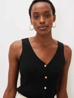 Celine Ribbed Button Vest Top