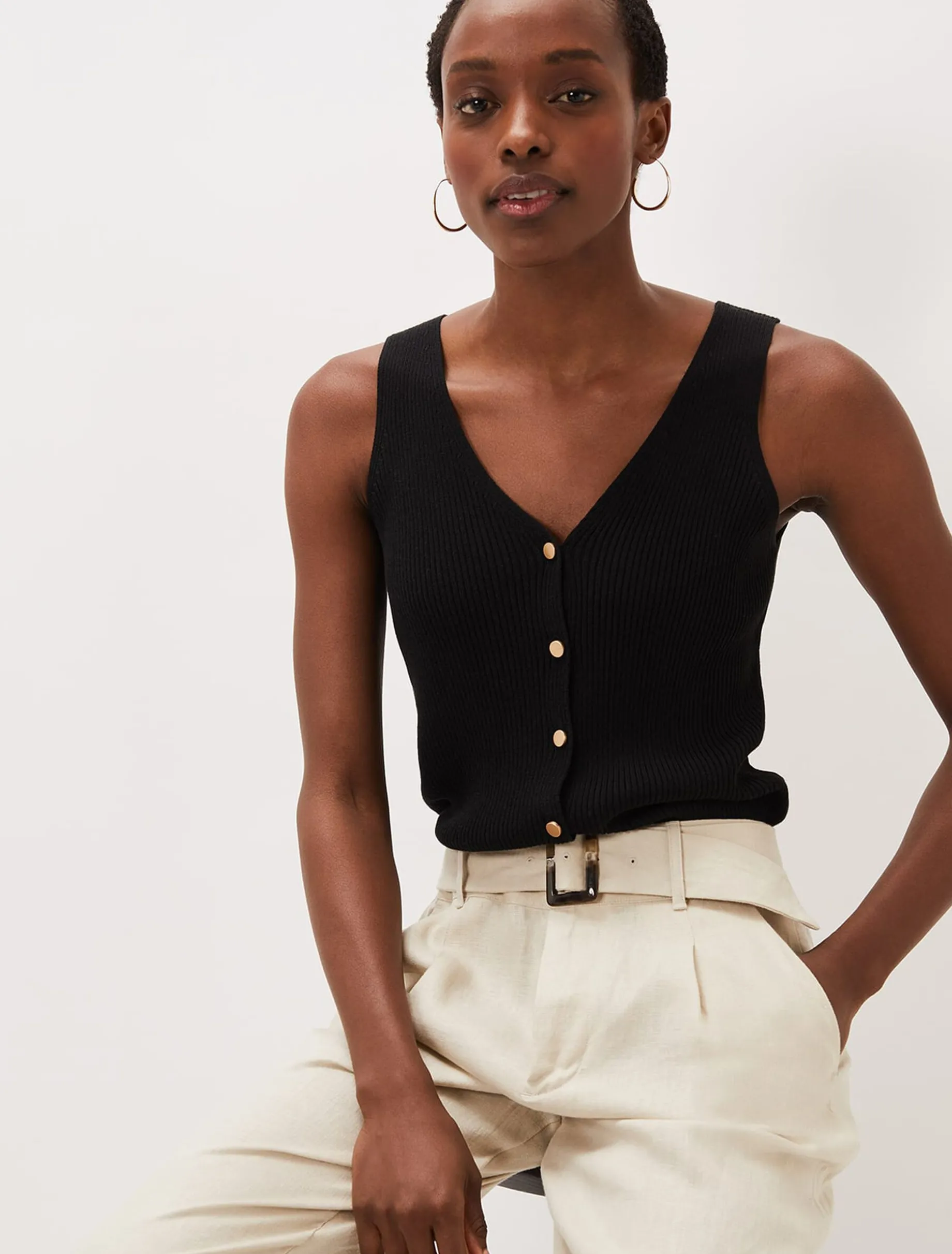 Celine Ribbed Button Vest Top