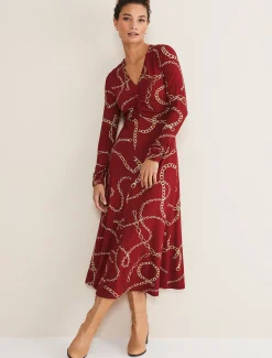 Cheska Chain Print Ruched Midi Dress
